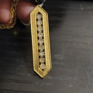 Gold Bar Pendant Necklace with Clear Stones Vintage Park Lane